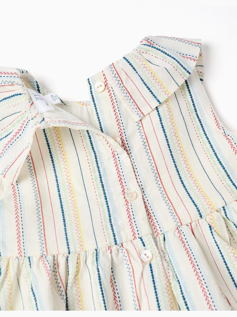 Abito in cotone con righe etniche B&S Bianco - Kiabi