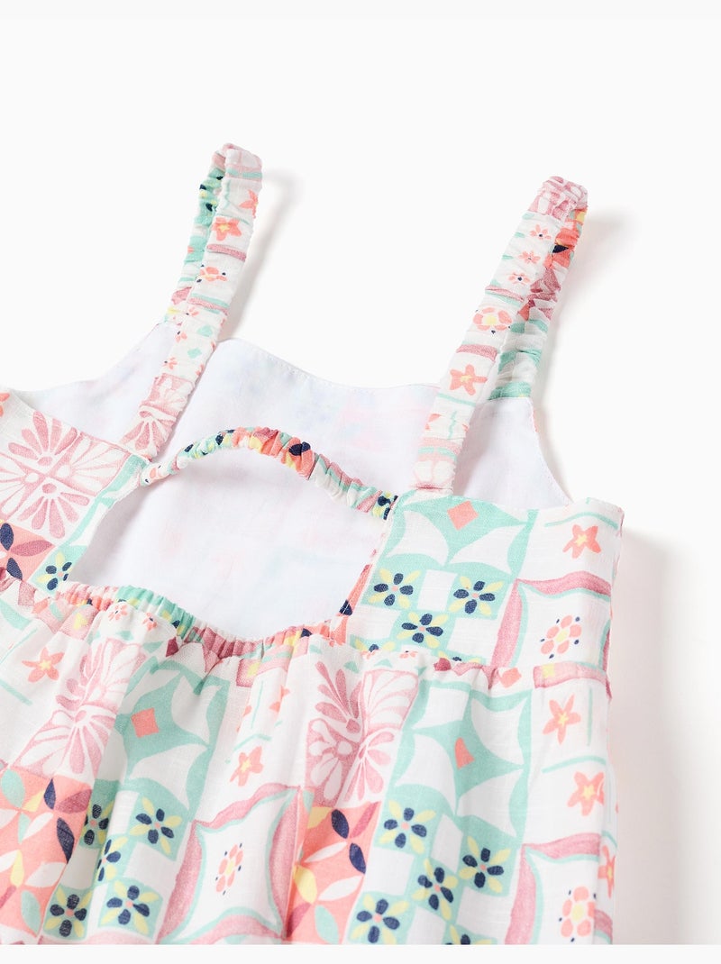Abito in cotone con spalline e motivo a piastrelle Bianco - Kiabi