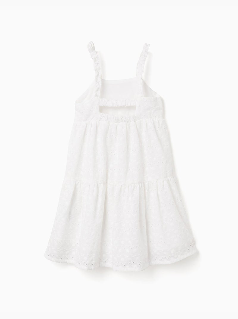 Abito in cotone con spalline e ricamo inglese Bianco - Kiabi