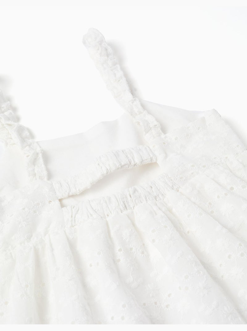 Abito in cotone con spalline e ricamo inglese Bianco - Kiabi