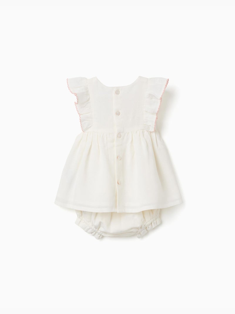 Abito in cotone e lino + bloomers Bianco - Kiabi
