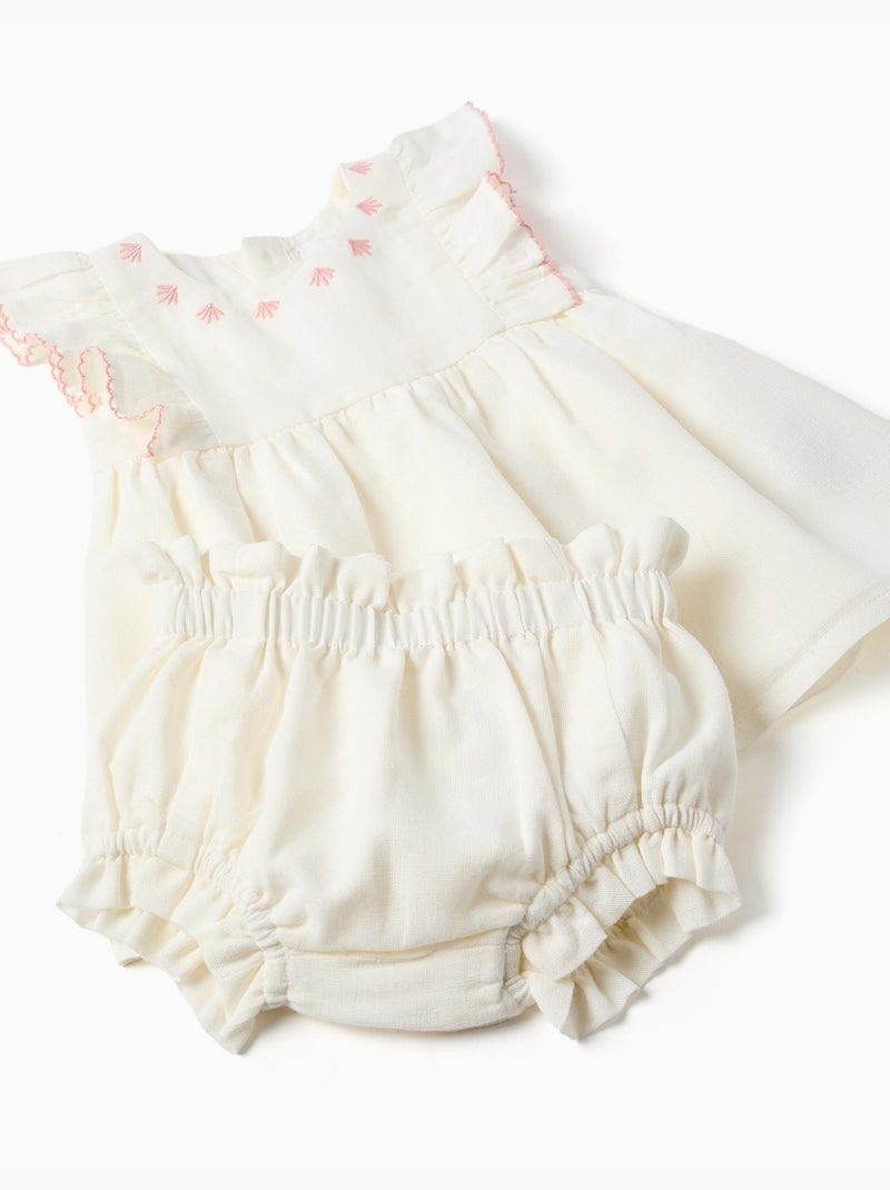 Abito in cotone e lino + bloomers Bianco - Kiabi