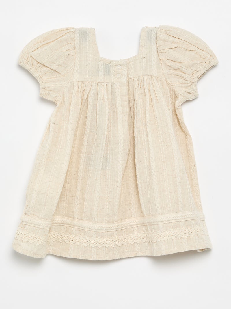 Abito in cotone e lino con dettagli in macramè Bianco Ecru - Kiabi