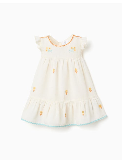 Abito in cotone e lino con fiori - Kiabi