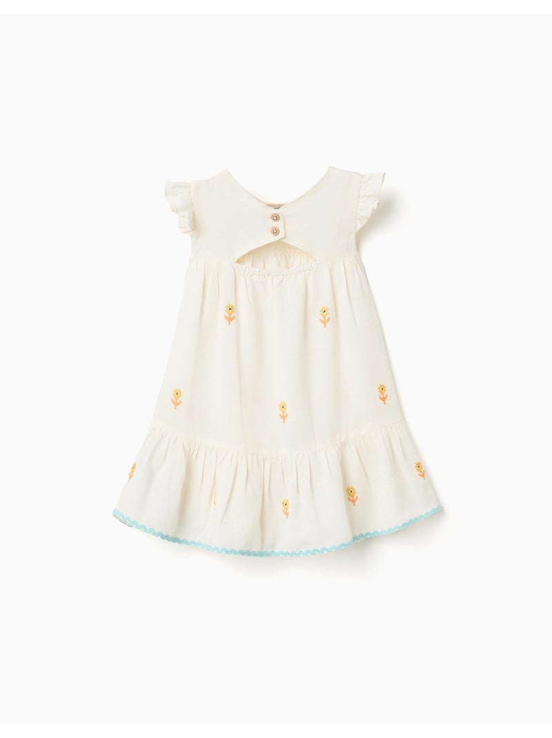 Abito in cotone e lino con fiori Beige chiaro - Kiabi