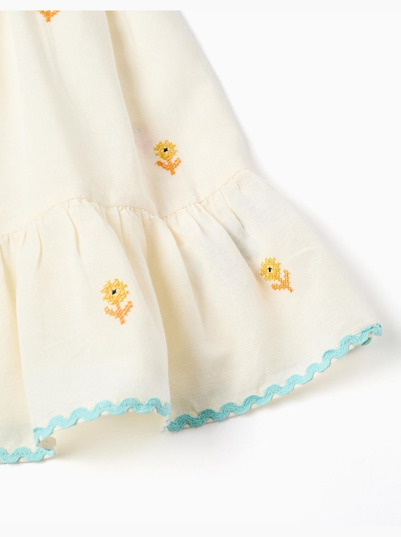 Abito in cotone e lino con fiori Beige chiaro - Kiabi