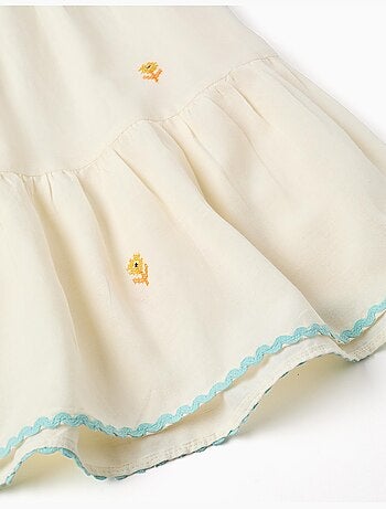 Abito in cotone e lino con fiori ricamati