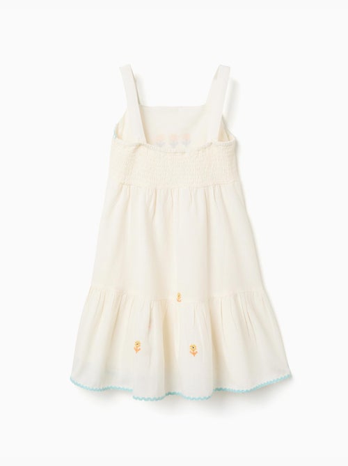 Abito in cotone e lino con fiori ricamati - Kiabi