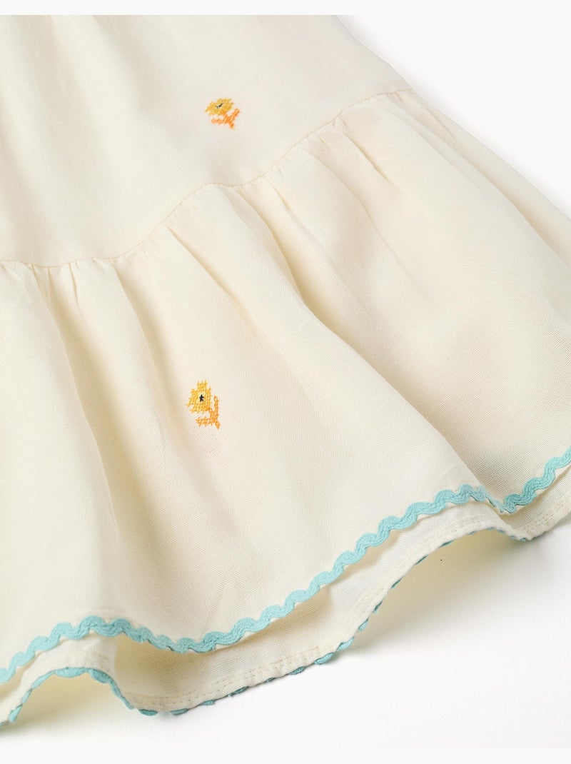 Abito in cotone e lino con fiori ricamati Beige chiaro - Kiabi