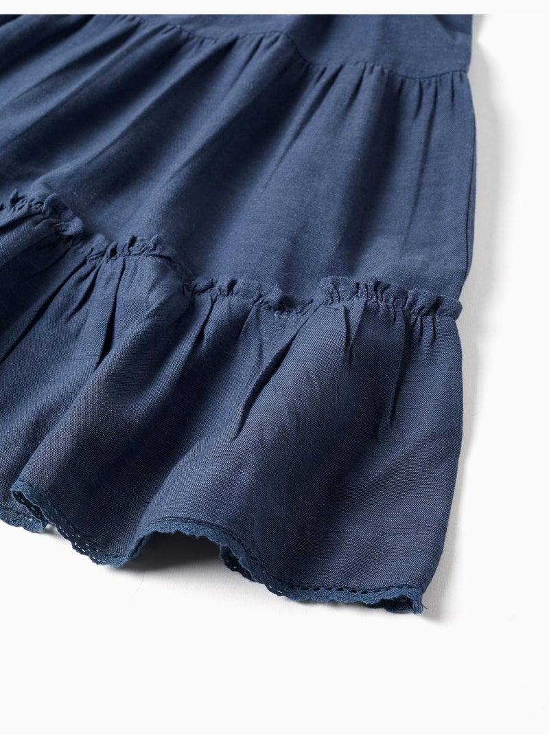 Abito in cotone e lino con maniche arricciate You&Me Blu Blu - Kiabi