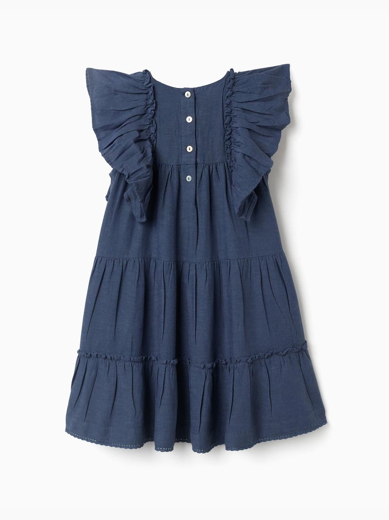 Abito in cotone e lino con maniche arricciate You&Me Blu Blu - Kiabi