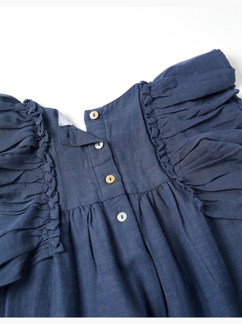 Abito in cotone e lino con maniche arricciate You&Me Blu Blu - Kiabi