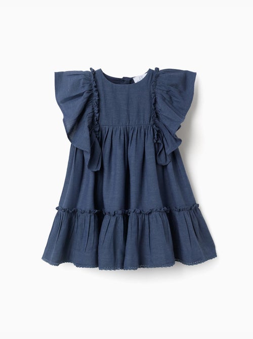 Abito in cotone e lino con maniche arricciate You&Me - Kiabi