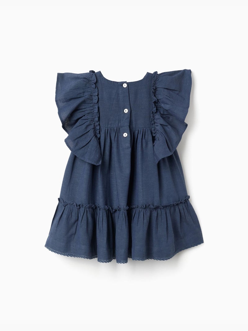 Abito in cotone e lino con maniche arricciate You&Me Blu Blu - Kiabi