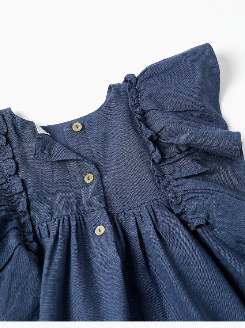 Abito in cotone e lino con maniche arricciate You&Me Blu Blu - Kiabi