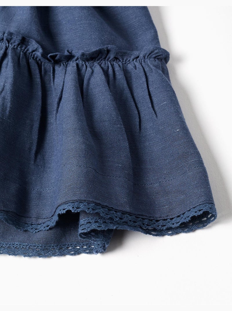 Abito in cotone e lino con maniche arricciate You&Me Blu Blu - Kiabi