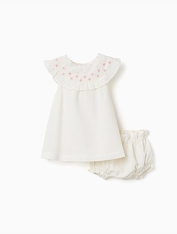 Abito in cotone e lino con ricamo