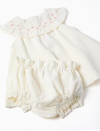 Abito in cotone e lino con ricamo