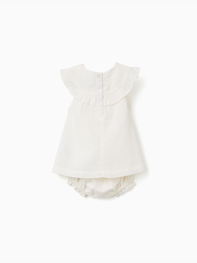 Abito in cotone e lino con ricamo Bianco - Kiabi