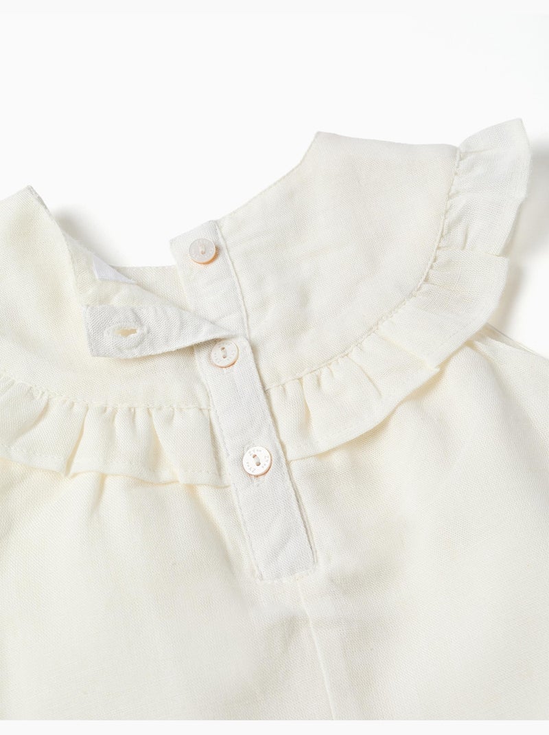 Abito in cotone e lino con ricamo Bianco - Kiabi