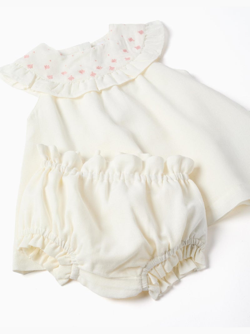 Abito in cotone e lino con ricamo Bianco - Kiabi