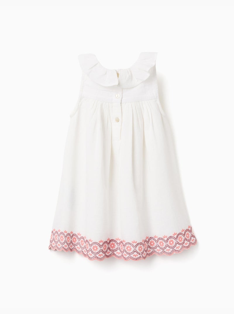 Abito in cotone e lino con ricamo inglese Beige chiaro - Kiabi