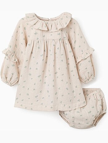 Abito in cotone floreale + bloomers b&s