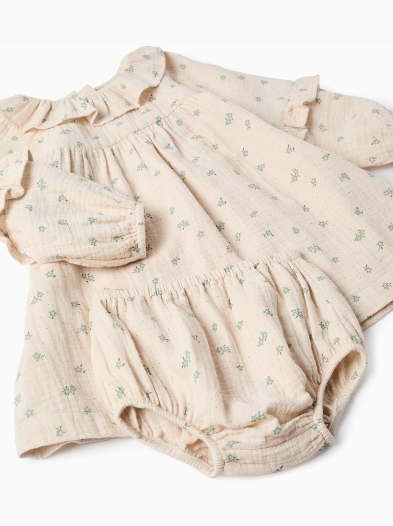 Abito in cotone floreale + bloomers b&s Beige - Kiabi