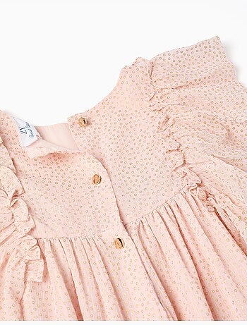 Abito in crêpe con volant e lurex