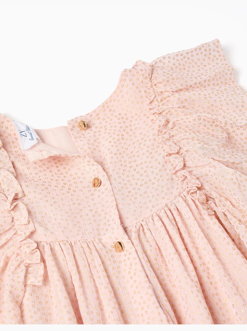 Abito in crêpe con volant e lurex Rosa chiaro - Kiabi