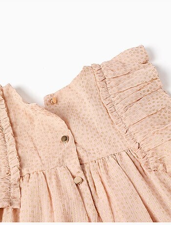 Abito in crepe con volant e lurex