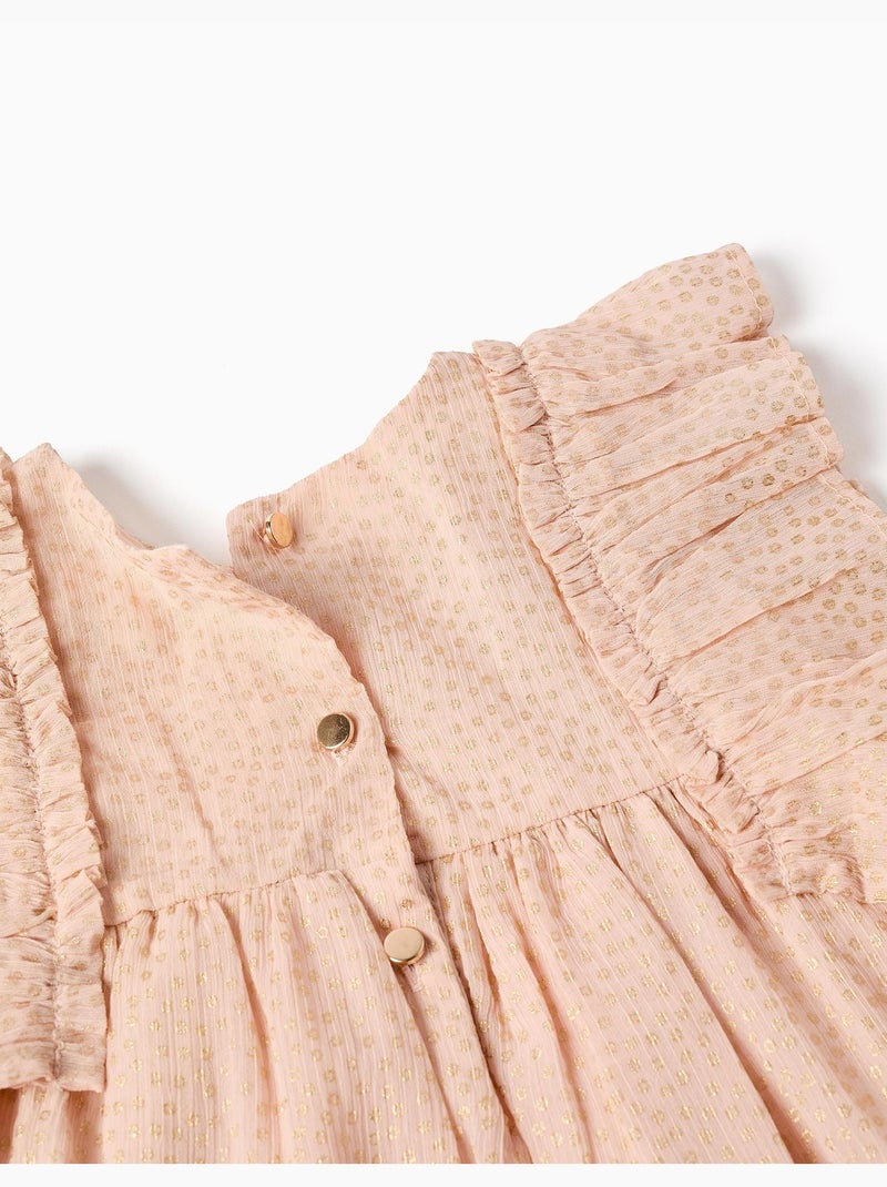 Abito in crepe con volant e lurex Rosa chiaro - Kiabi