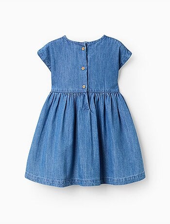 Abito in denim a manica corta con fiori ricamati