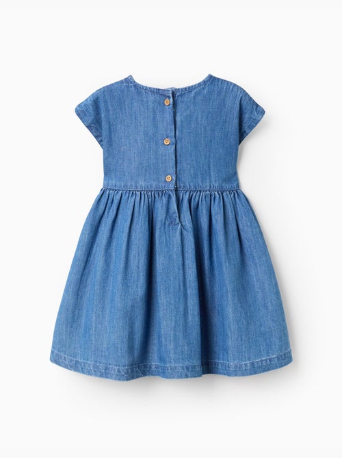 Abito in denim a manica corta con fiori ricamati - Kiabi