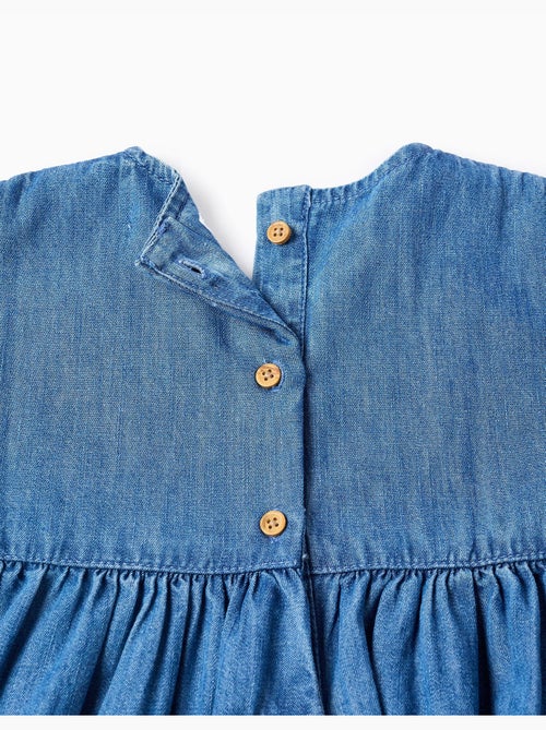 Abito in denim a manica corta con fiori ricamati - Kiabi