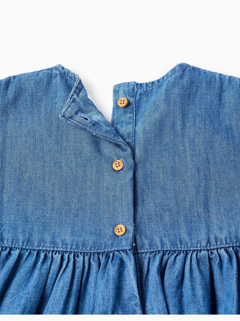 Abito in denim a manica corta con fiori ricamati Blu Blu - Kiabi