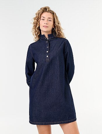 Abito in denim con collo a balze
