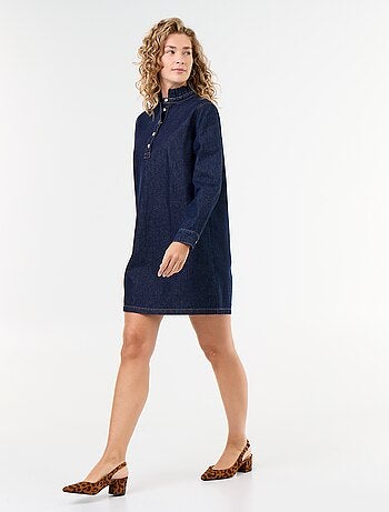 Abito in denim con collo a balze