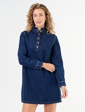 Abito in denim con collo a balze
