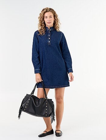 Abito in denim con collo a balze