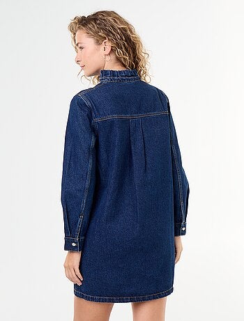 Abito in denim con collo a balze