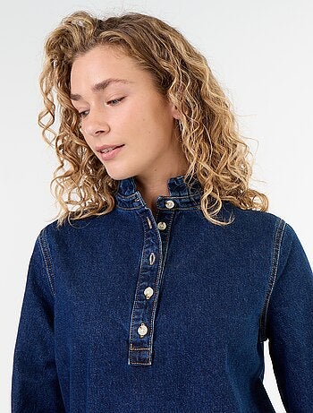 Abito in denim con collo a balze