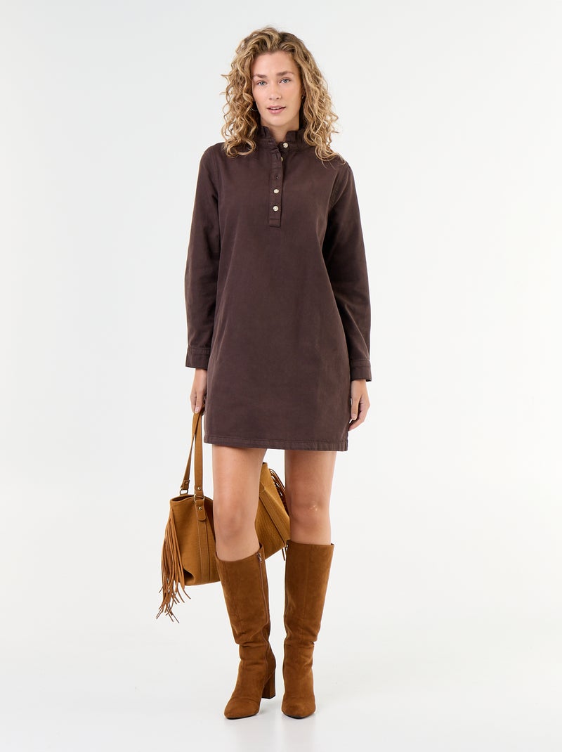 Abito in denim con collo a balze Marrone - Kiabi