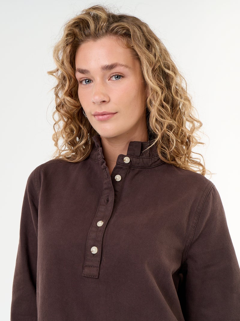 Abito in denim con collo a balze Marrone - Kiabi
