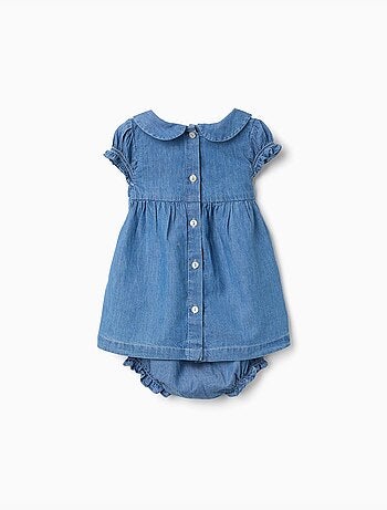 Abito in denim con ricamo e volant