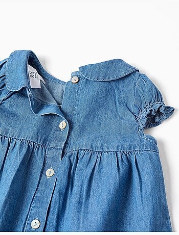 Abito in denim con ricamo e volant