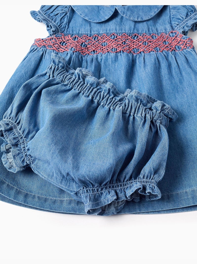 Abito in denim con ricamo e volant Blu Blu - Kiabi