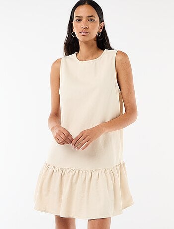 Abito in denim senza maniche con fondo a balza