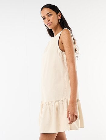 Abito in denim senza maniche con fondo a balza