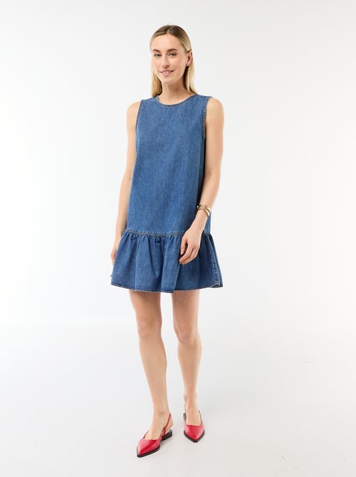 Abito in denim senza maniche con fondo a balza - Kiabi